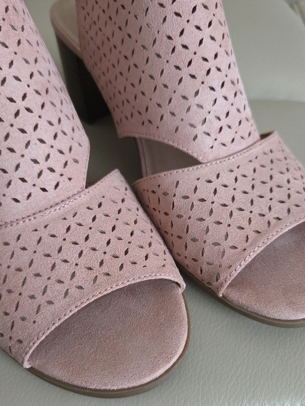 Kim Rogers Pink Perforated Block Heel Slingback Sandals